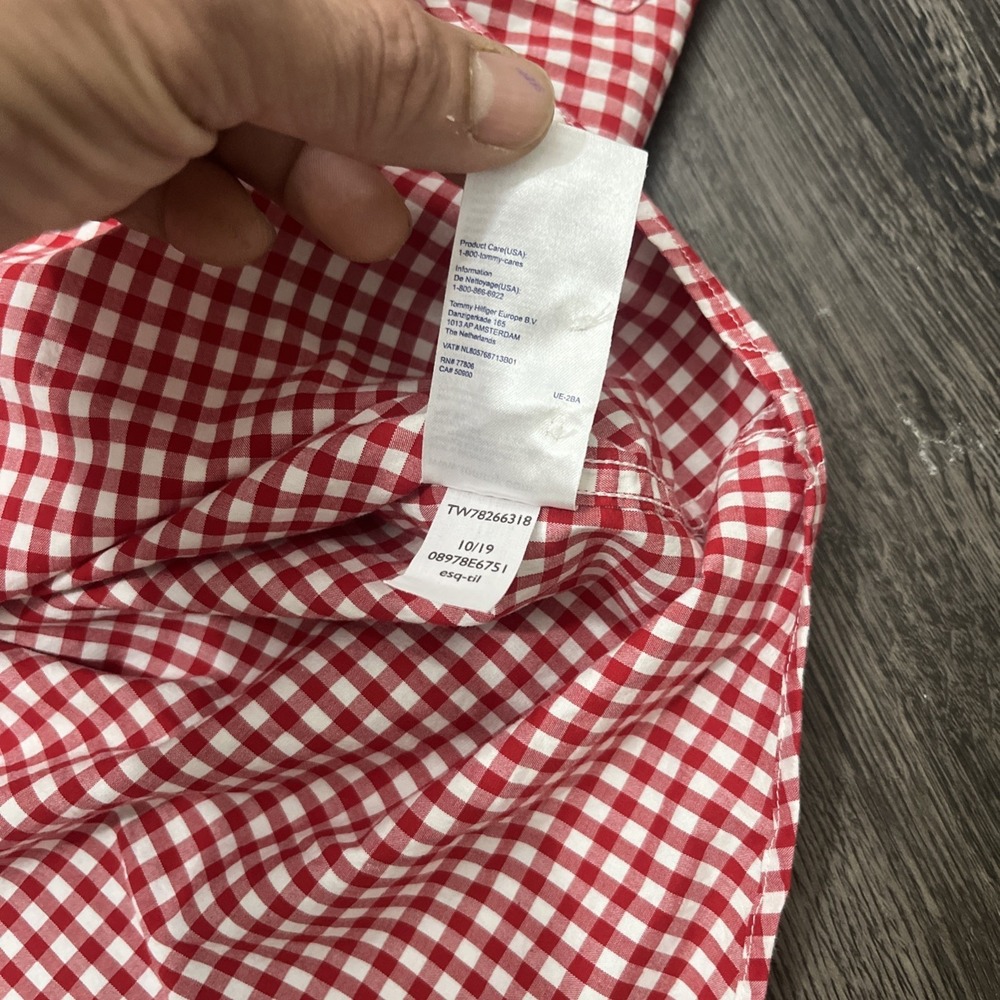 Tommy Hilfiger Mens XXL Classic Fit Button Down Shirt Red White  long sleeve - Picture 10 of 12